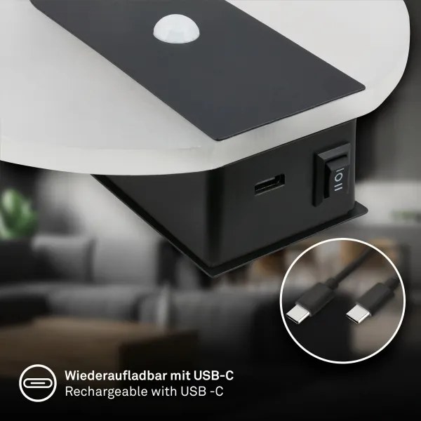 Briloner 3889015 - LED lampă de perete reîncărcabilă cu senzor TARO LED/2,5W/5V 1800 mAh neagră