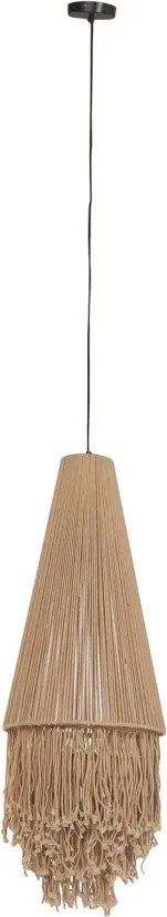 Lustră suspendată din bumbac și metal, natur, cu franjuri, finisaj natural, 100 x 36 cm, „Bonneval”