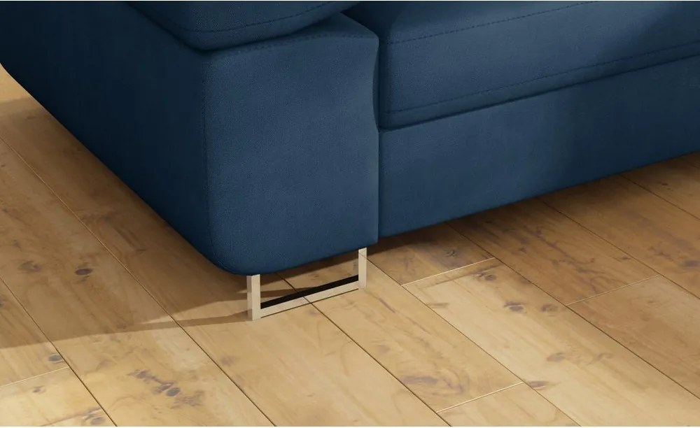 Colțar albastru extensibil/cu spațiu de depozitare cu tapițerie din catifea (cu colț pe partea dreaptă/în formă de ”L”) Anton – ELTAP