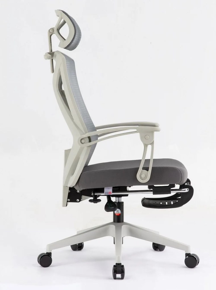 Scaun ergonomic SIHOO, cu suport lombar cu chilă bionică 3D, suport pentru picioare, tetiera, cotiera, reglabile, mecanism inclinare/blocare 142 grade, umeras, pivotant, Mesh/Textil, Gri