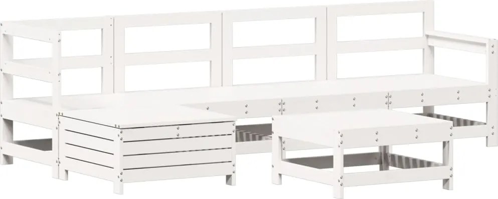 vidaXL Set canapea de grădină, 6 piese, alb, lemn masiv pin