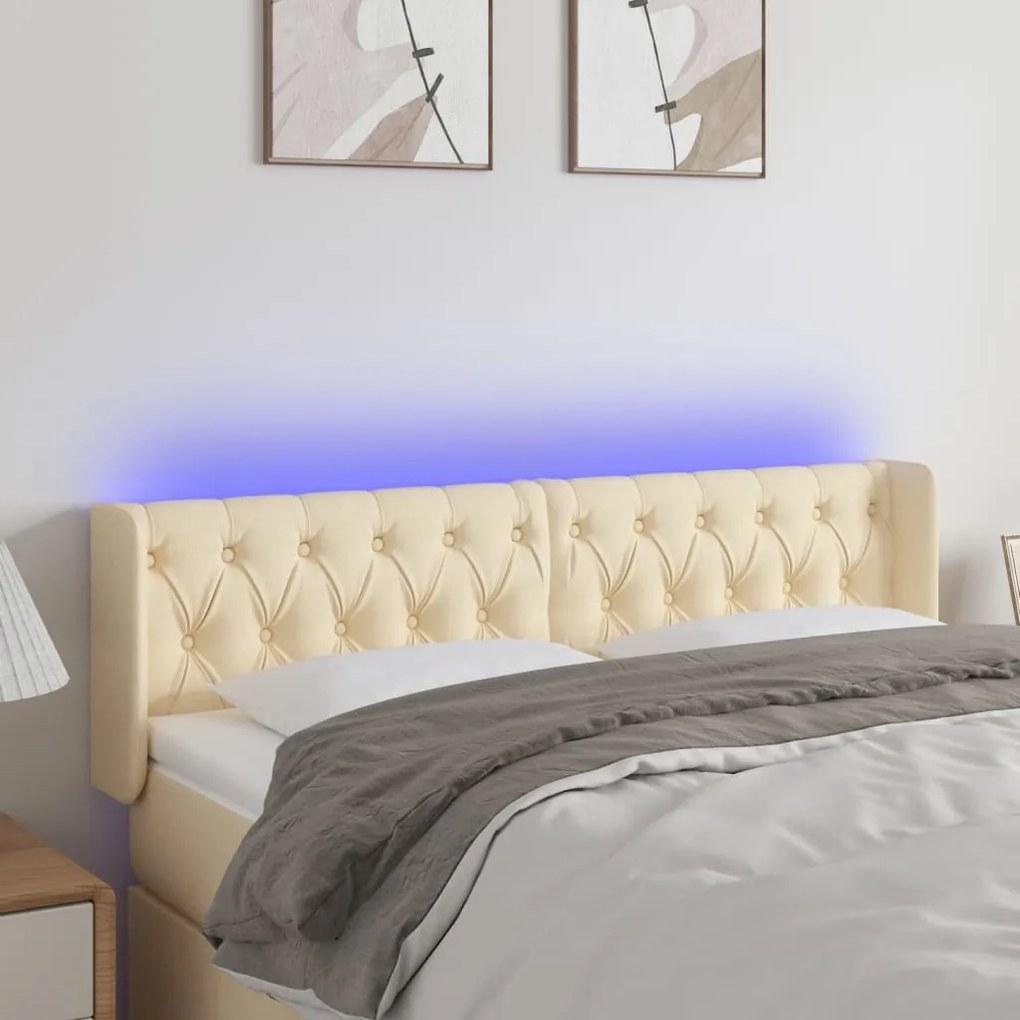 vidaXL Tăblie de pat cu LED, crem, 147x16x78/88 cm, textil