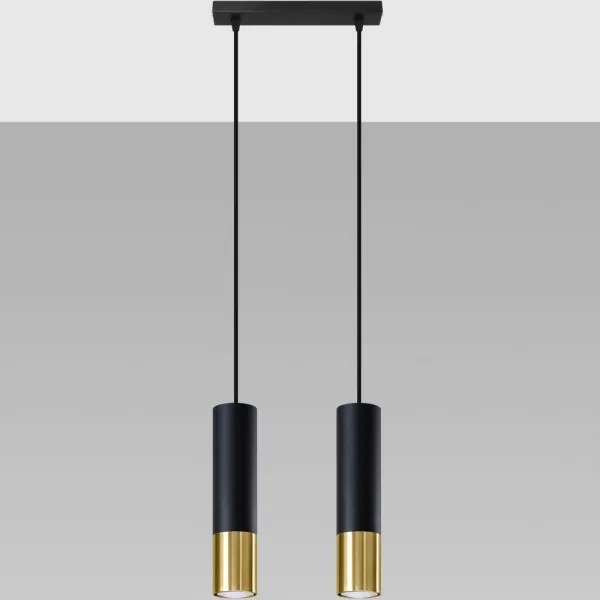 Lustră pe cablu LOOPEZ 2xGU10/40W/230V neagră/aurie Sollux SL.0953