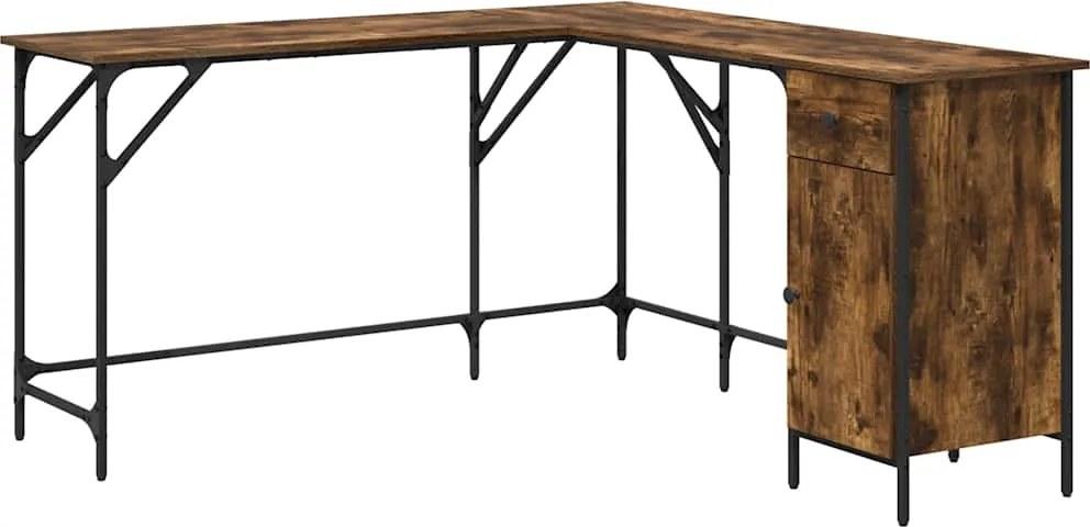 vidaXL Birou, stejar afumat, 141x141x75 cm, lemn prelucrat