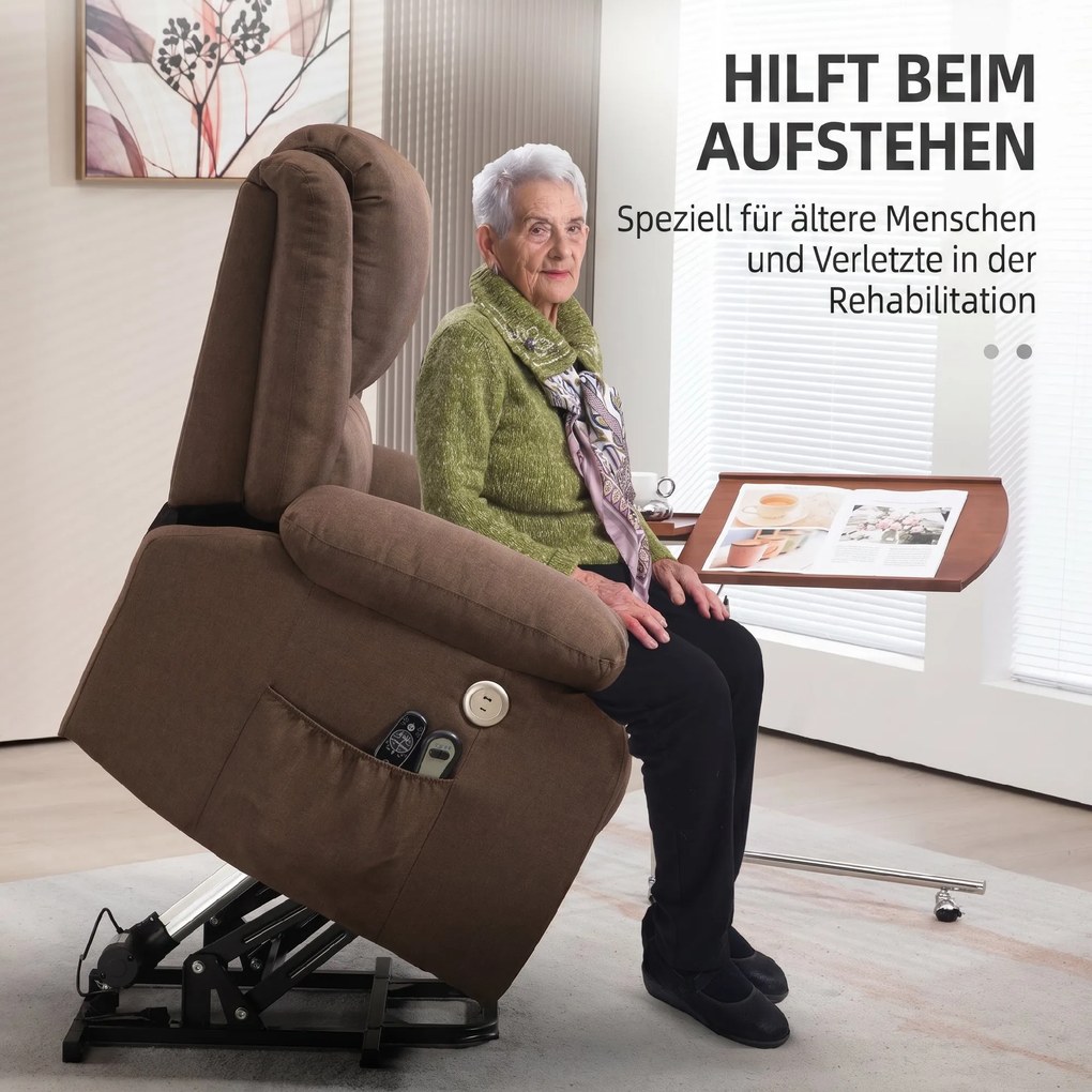 HOMCOM Scaun Electric Rabatabil cu 8 Puncte de Masaj și Suport pentru Picioare, Fotoliu Modern din Țesătură, 87x92x105 cm, Cafea | Aosom Romania
