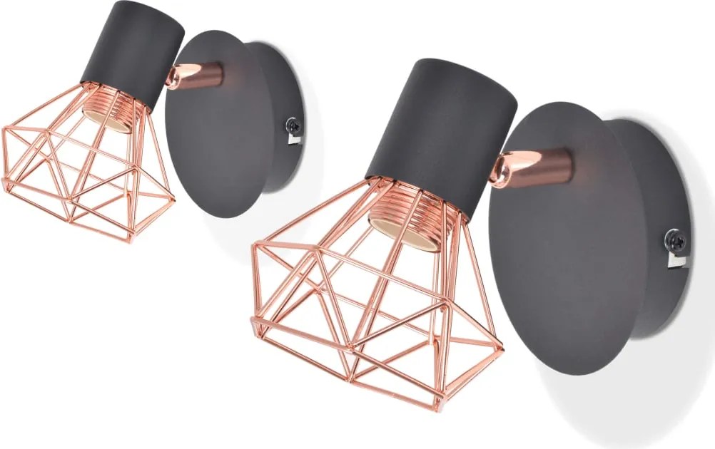 vidaXL Lampă de perete 2 buc, E14, negru și arămiu