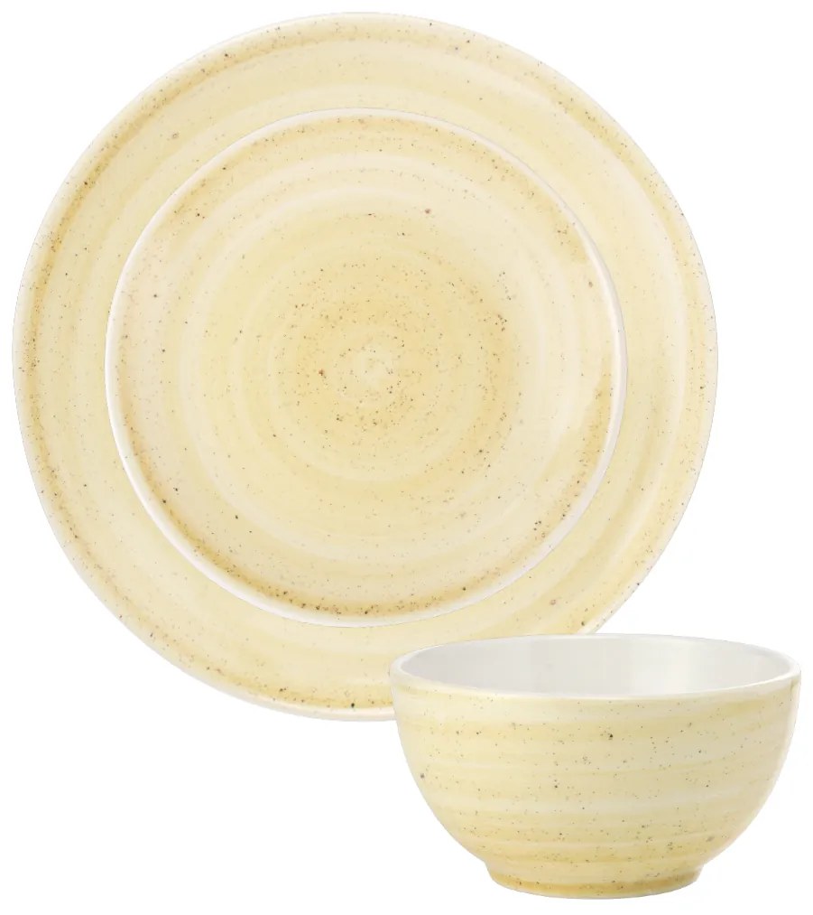 Set 18 Piese Farfurii Tera Celis Galben-Ocru ( Farfurie Mare 26cm, Farfurie Mica 21cm, Bol 450ml )