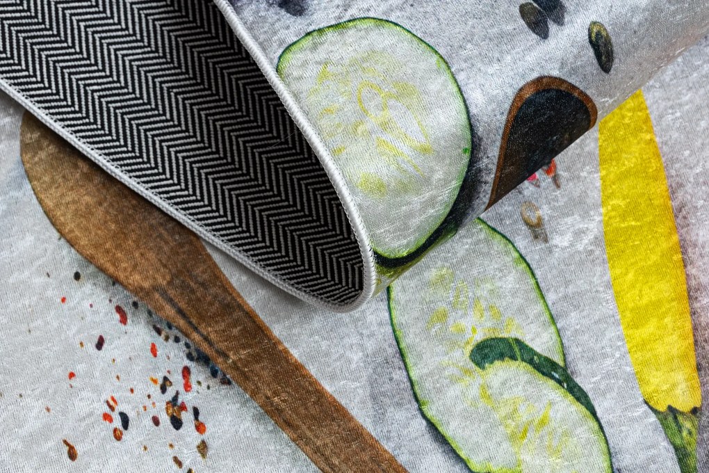 ANDRE 33580 covor lavabil Condimente, legume bucatarie, anti-alunecare - argint / verde