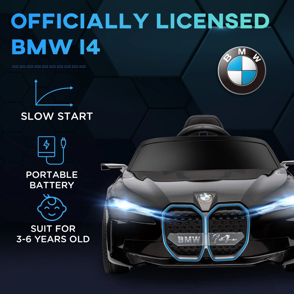 Mașină electrică pentru copii 3-8 ani cu licență BMW cu telecomandă, claxon și faruri, 115x67x45cm negru-roșu-albastru deschis HOMCOM | Aosom Romania