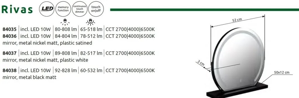 Oglinda baie cu iluminat LED CCT IP44 Rivas 50cm 84035 GL