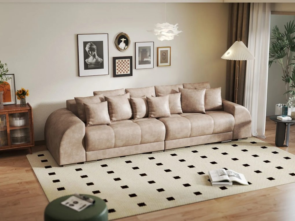 Canapea extensibilă dumonde cu 2 lăzi de depozitare si sezut confortabil din spuma high-density, Verona Tobago Beige 310x100 cm
