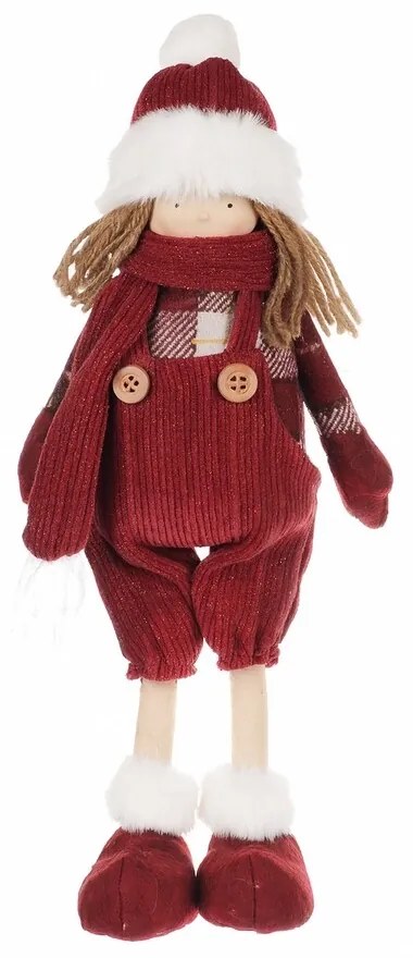 Decorațiune de Crăciun din textil fetiță cu Salopete, înălțime 35 cm, roșu