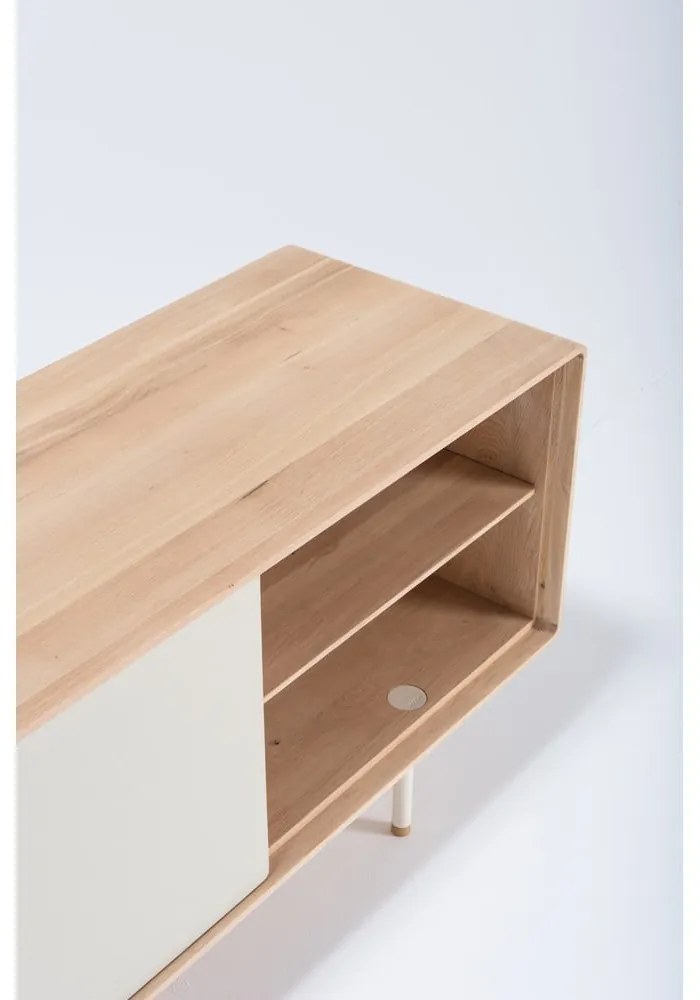 Comodă TV albă/în culoare naturală din lemn de stejar 180x64 cm Fina – Gazzda
