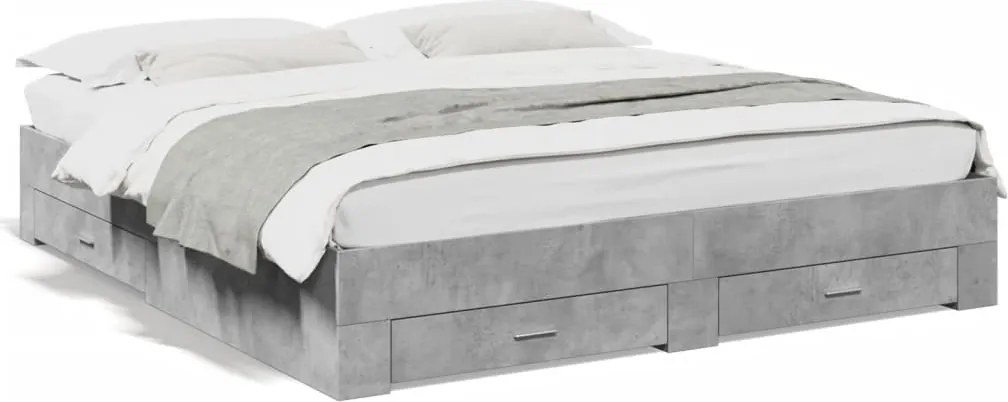 vidaXL Cadru de pat cu sertare, gri beton, 180x200 cm, lemn prelucrat