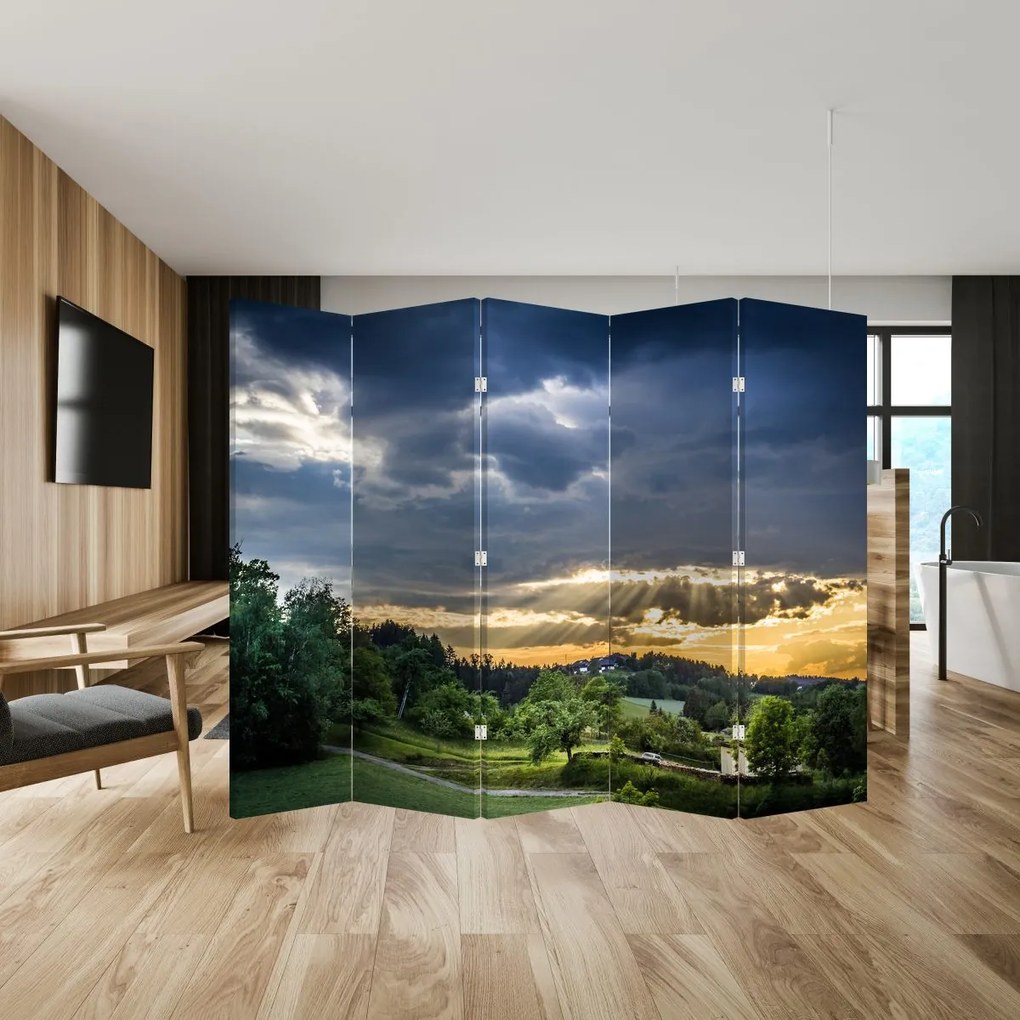 Paravan - Peisaj și raze de soare (210x170 cm)