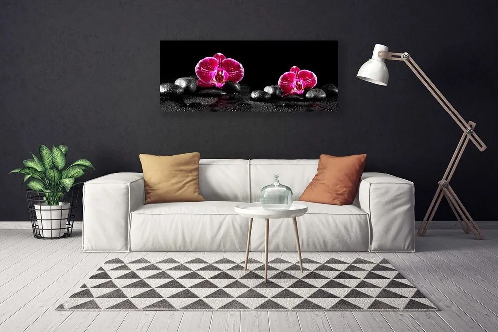 Tablou pe panza canvas Pietrele florale flori Negru Roșu