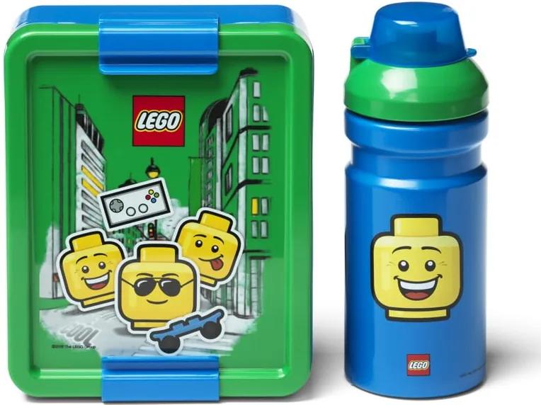 Set caserolă pentru gustări și sticlă LEGO® Iconic, albastru-galben