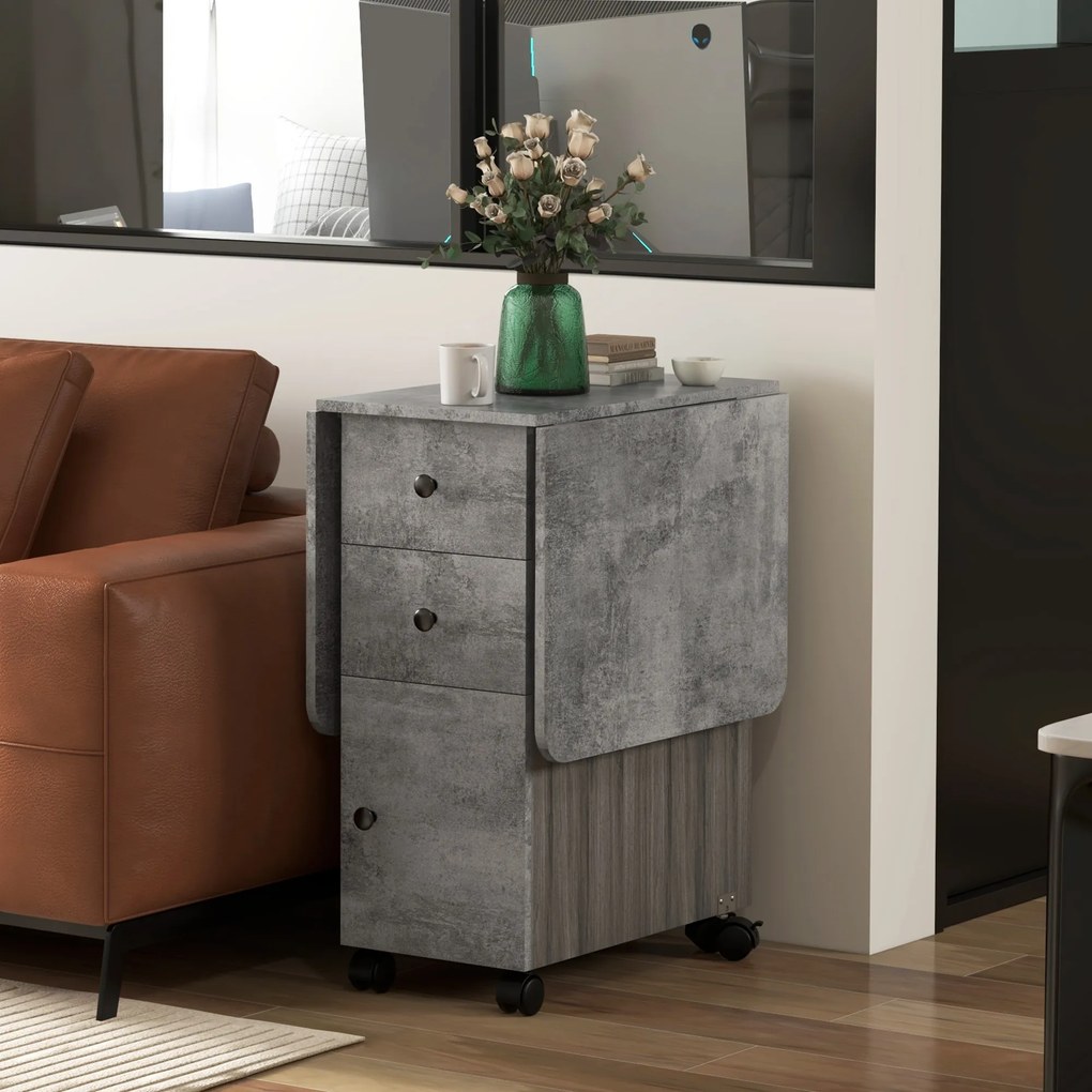 HOMCOM Masă Rabatabilă pentru Maxim 6 Persoane cu 2 Sertare, Dulap și Raft Posterior, 120x60x76.5 cm, Alb | Aosom Romania