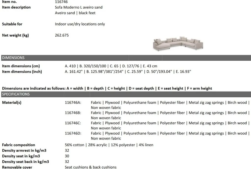 Coltar elegant design LUX Moderno L, Aveiro sand