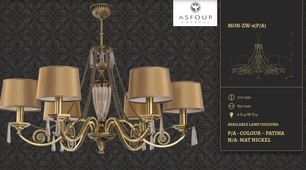 Candelabru 6 brate design clasic cristal Asfour Monza