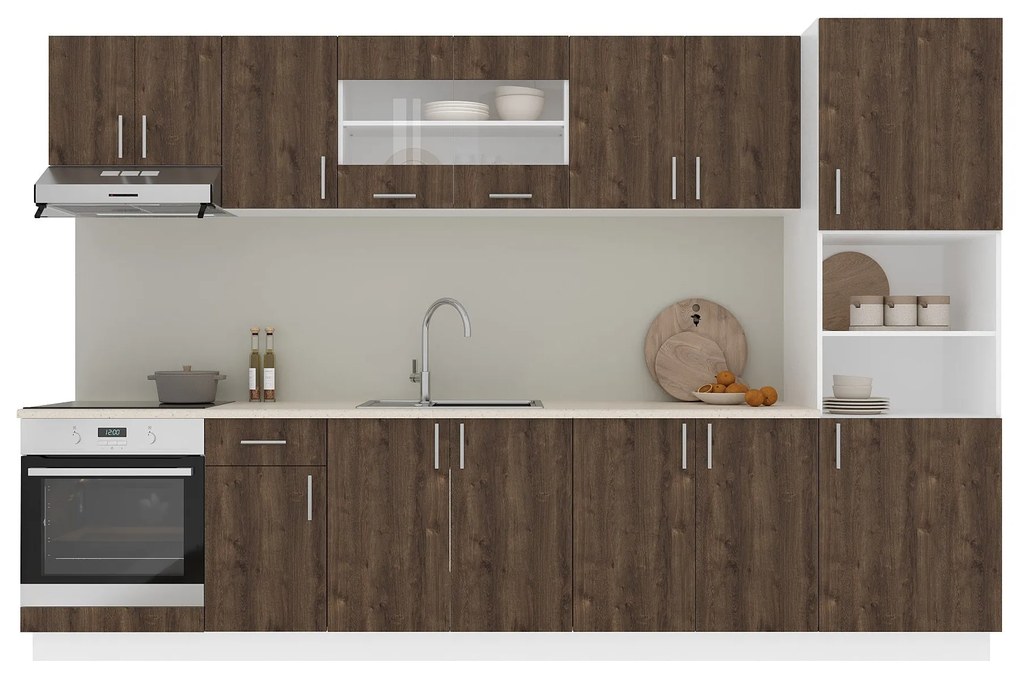 Set Bucatarie Karo V30, Stejar Bronz/Alb, Blat Thermo 28 mm, L 320 cm