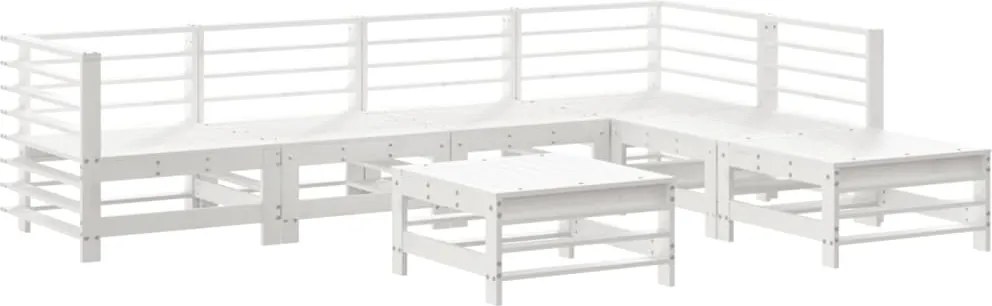 vidaXL Set mobilier de grădină, 7 piese, alb, lemn masiv de pin