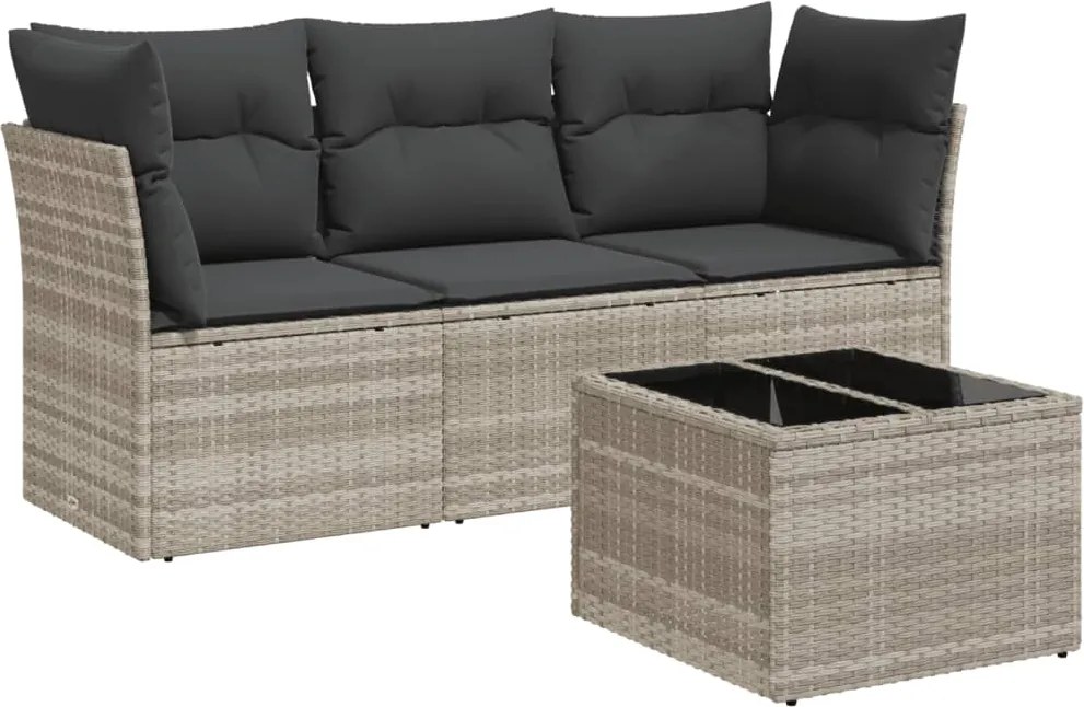 vidaXL Set canapea de grădină cu perne, 4 piese, gri deschis poliratan