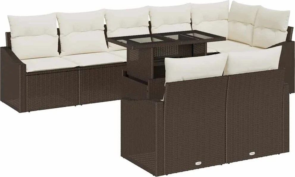 vidaXL Set de canapele pentru grădină cu pernă 9 pcs Maro și Crem