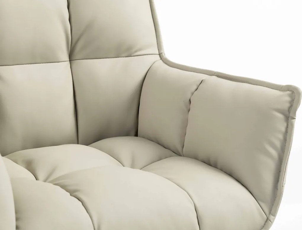 HR560N Scaun Ecru Piele Ecologica Premium Soft cu Bază Cromata