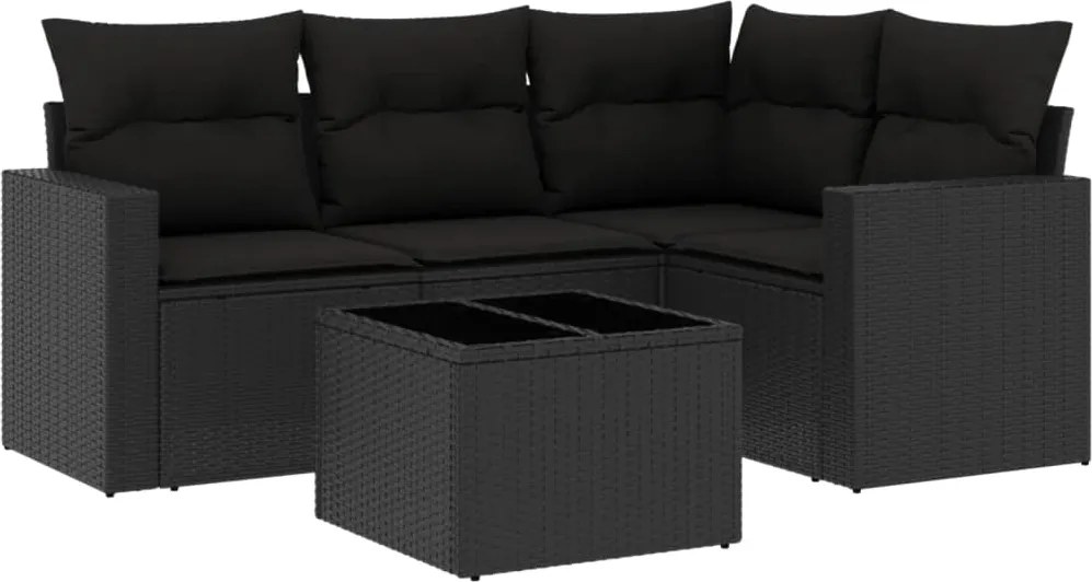 vidaXL Set mobilier de grădină cu perne, 5 piese, negru, poliratan