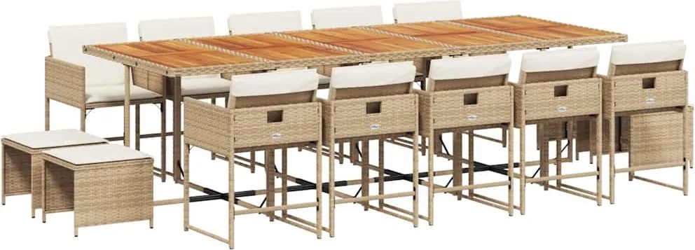 vidaXL Set mobilier de grădină cu perne, 15 piese, bej, poliratan