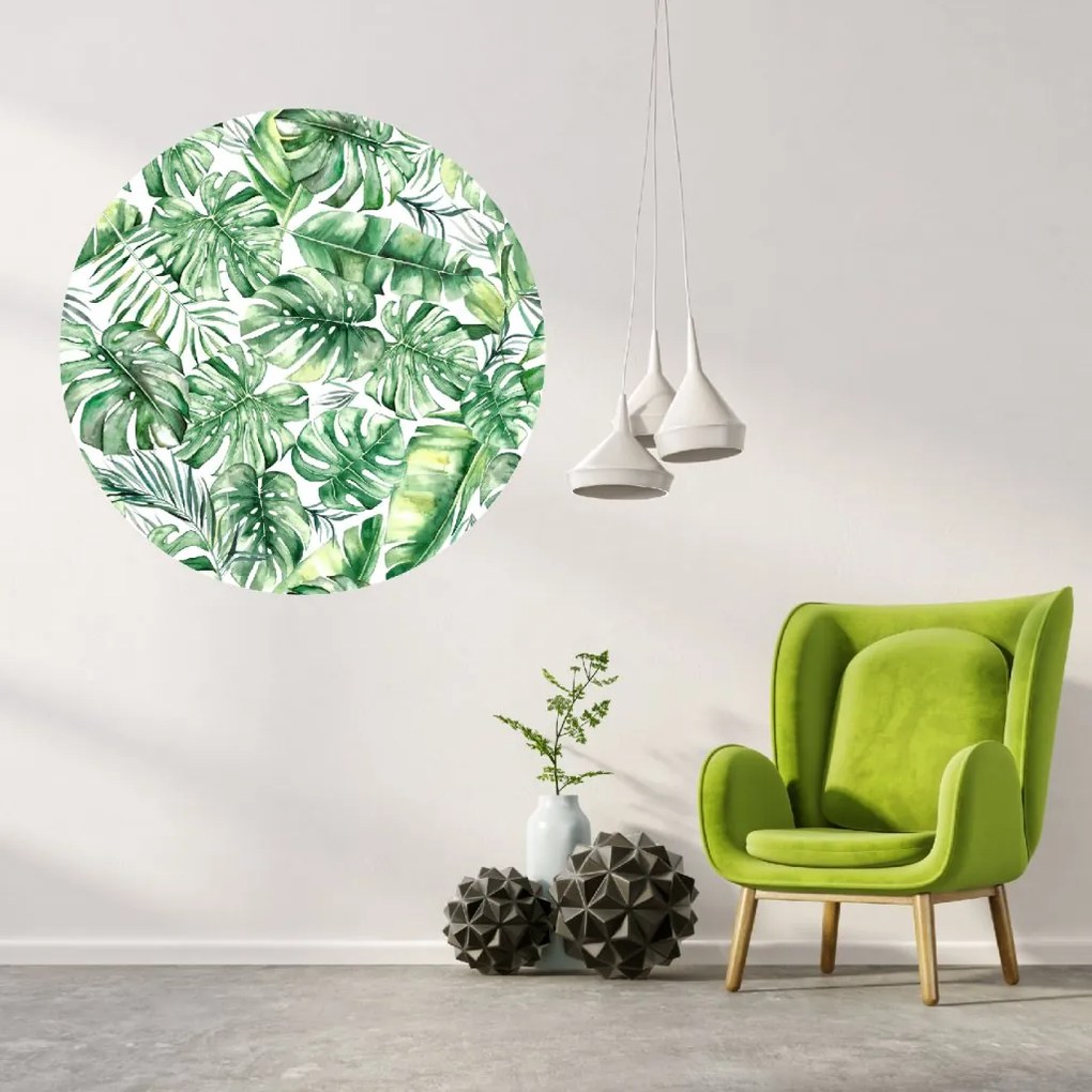 PIPPER. Autocolant circular de perete „Frunze tropicale” mărimea: 100cm