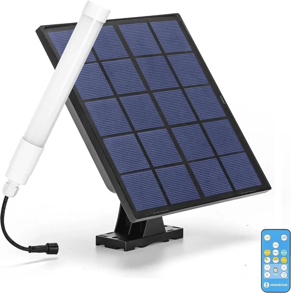Aigostar - Tub LED cu panou solar LED/3,2V 3000K/4000K/6500K IP65 + telecomandă