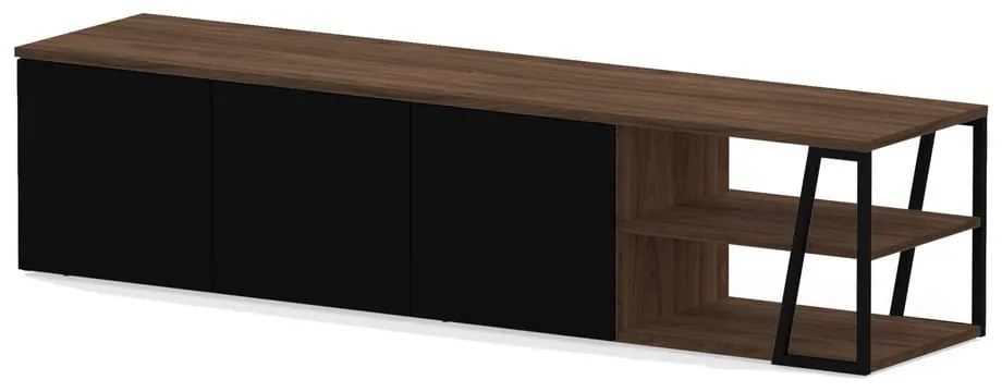 Comodă TV neagră/în culoare naturală cu aspect de lemn de nuc 190x45 cm Albi - TemaHome