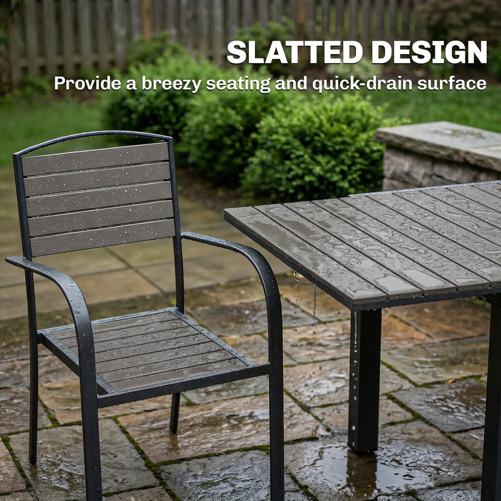 Outsunny Set mobilier grădină 7 piese Masă extensibilă cu 6 scaune Design lamele aspect lemn Cadru aluminiu | Aosom Romania