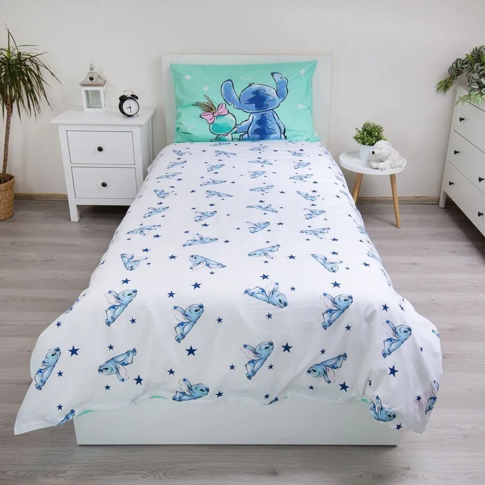Lenjerie de pat pentru copii verde-mentă din bumbac pentru pat de o persoană 140x200 cm Lilo &amp; Stitch "Buddies" – Jerry Fabrics