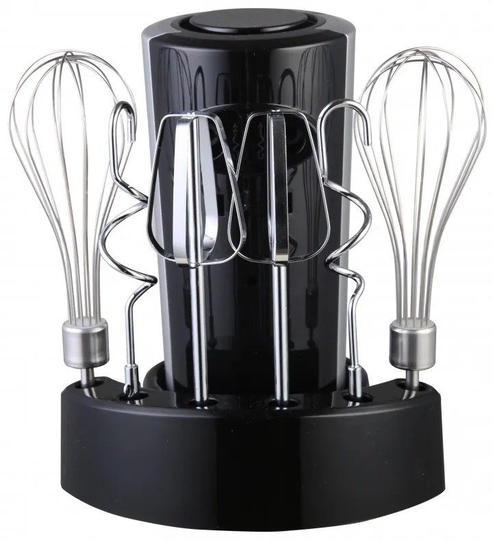 Mixer de mana Rosberg R51110KB, 300 W, 5 viteze + Turbo, Suport accesorii, Negru/Argintiu