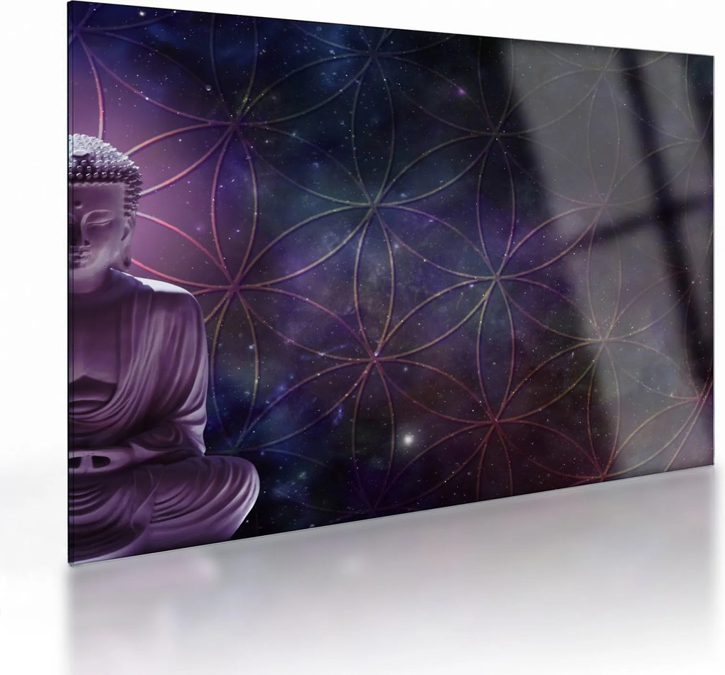Tablou pe sticlă - Buddha cu florile vieții (70x50 cm)