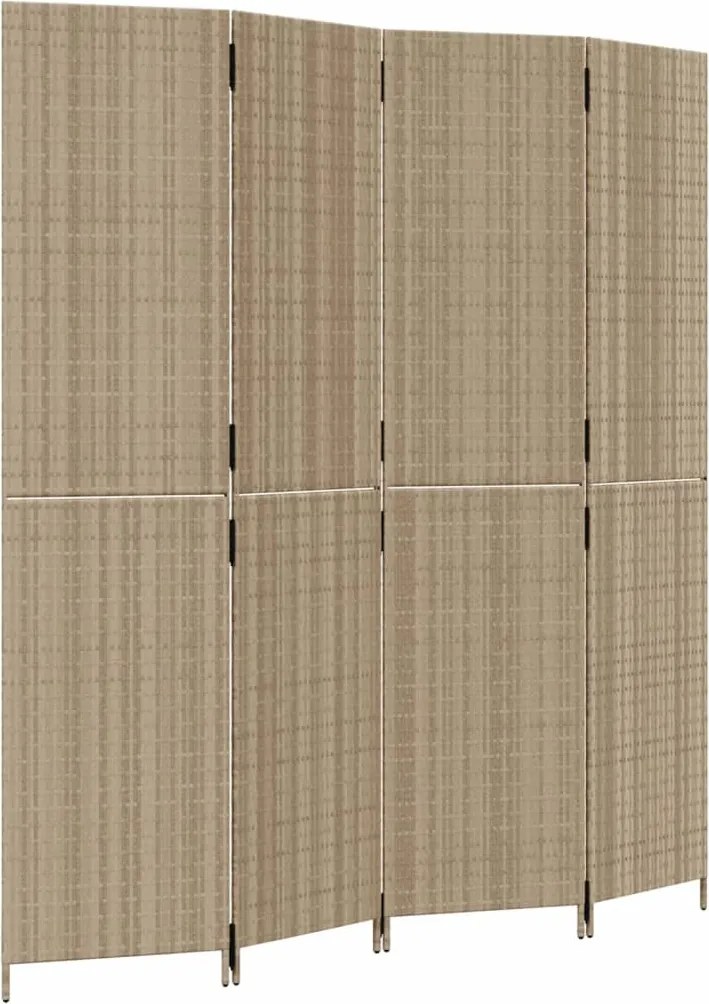 vidaXL Separator de cameră cu 4 panouri, bej, poliratan