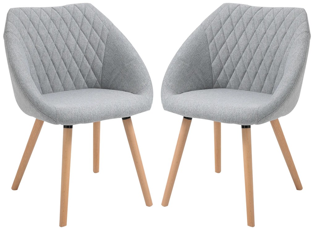 HOMCOM Set de 2 Scaune de Dining Design scandinav, Picioare subtiri din lemn de fag, Scaun cu spătar și brațe ergonomice, Gri | Aosom Romania