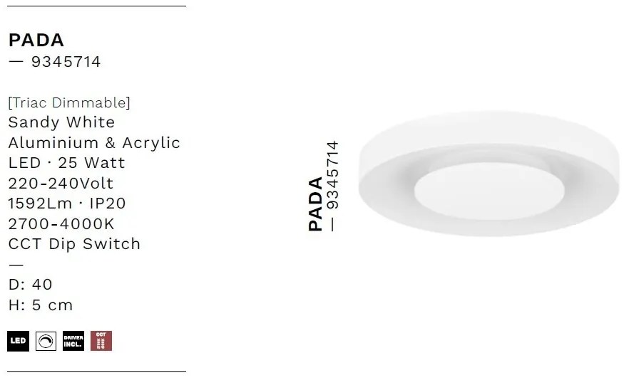 Plafoniera LED design slim PADA alb D-40cm