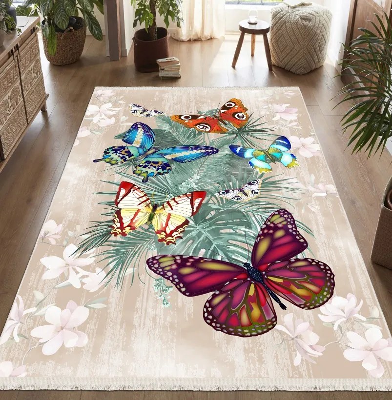 Covor camera antiderapant, 120x180 cm, model fluturi
