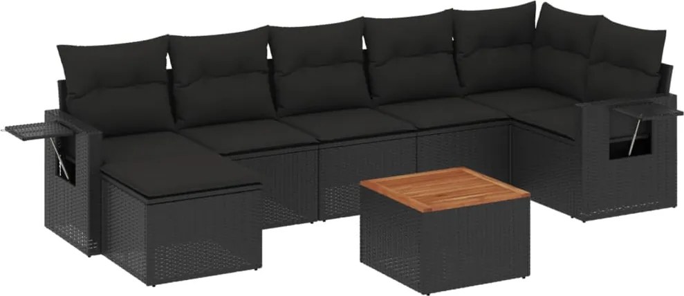 vidaXL Set mobilier de grădină cu perne, 8 piese, negru, poliratan