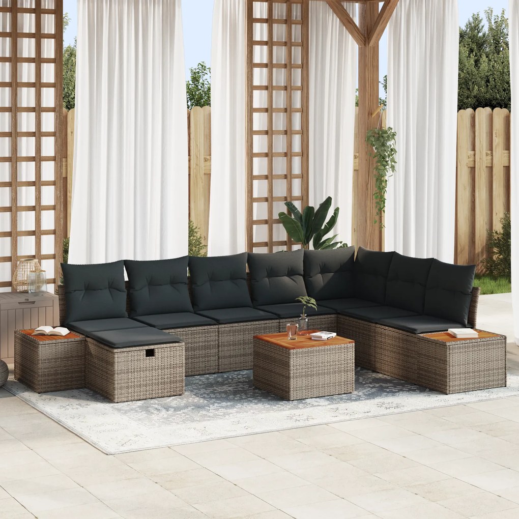 vidaXL Set de canapele pentru grădină 9 pcs Gri 55 x 62 x 69 cm
