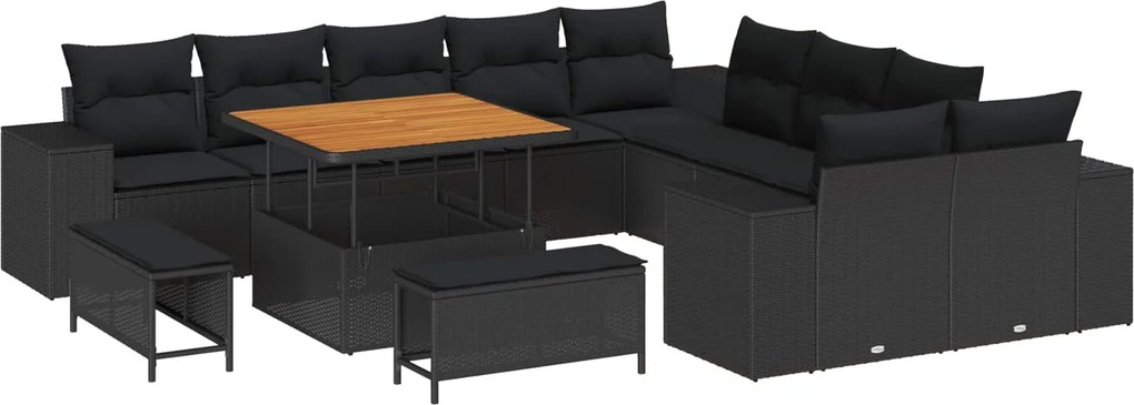 vidaXL Set de canapele pentru grădină cu pernă 13 pcs Negru poliratan