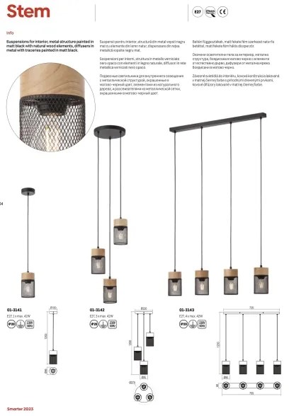 Lustră pe cablu STEM 4xE27/42W/230V Redo 01-3143