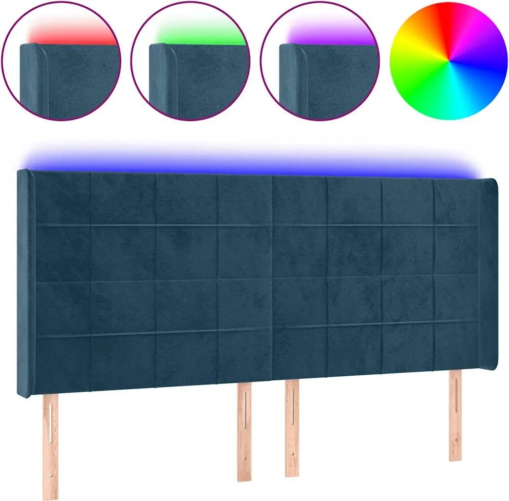 vidaXL Tăblie de pat cu LED, albastru închis, 203x16x118/128cm catifea