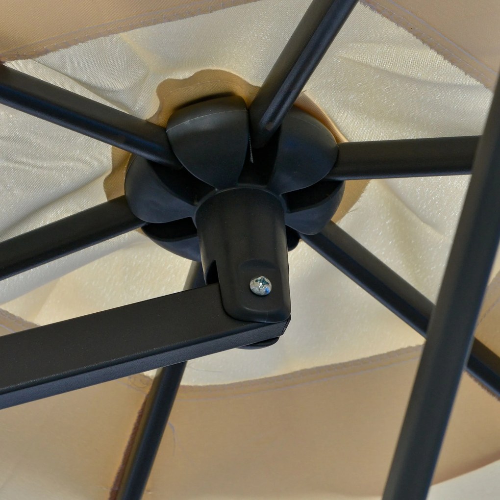 Outsunny Umbrelă tip ampelă Ø293cm Umbrelă cu levier lateral Bază în cruce, protecție la vânt, rezistentă la apă Alb crem | Aosom Romania