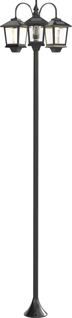 Outsunny Lampadar exterior solar cu 3 capete, lampadar pentru grădină, iluminare LED, senzor automat la apus și la răsărit, negru | Aosom Romania