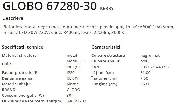 Plafoniera LED design modern Kerry negru, maro 30W